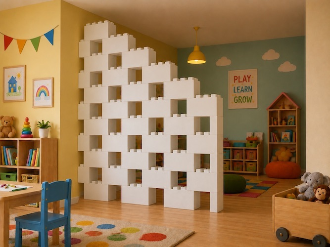 These full-height dividers use strategically placed openings to create visual separation while still allowing light and airflow to move through the space. 